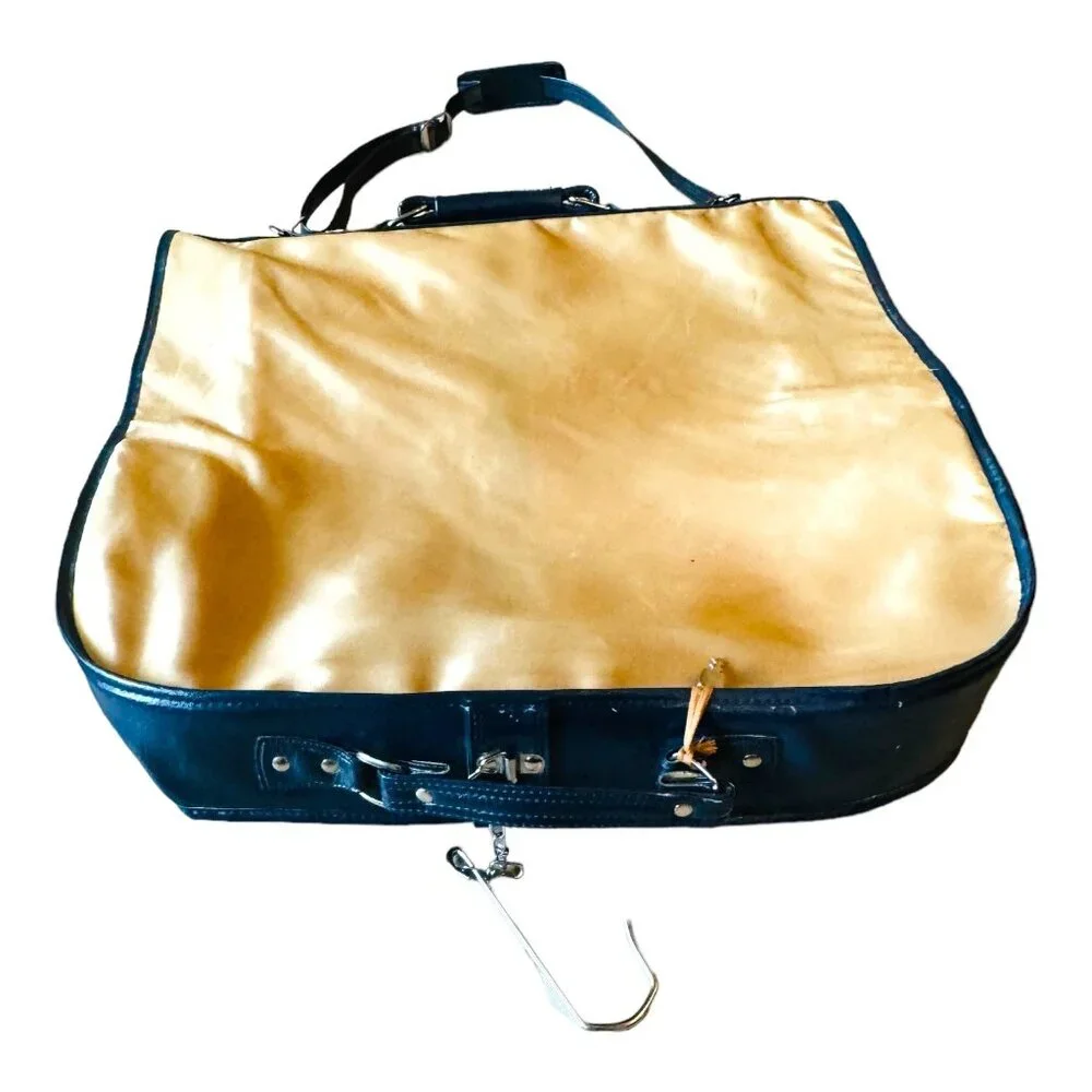 American Tourister Vintage Garment/Suit Bag Luggage Tan Nylon/Blue Faux Leather
